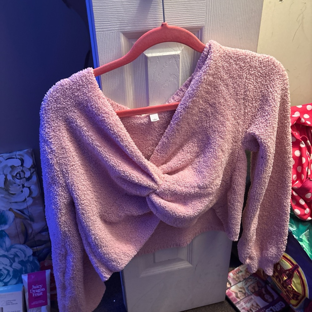 Pink Knotted Fuzzy Sweater